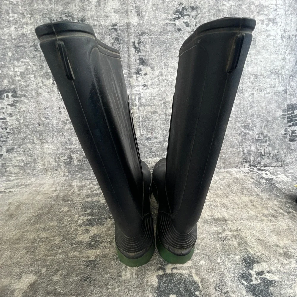 Gumboots Mens 11 Waterproof Boots Black Rubber Green Sole Work Rain Outdoor